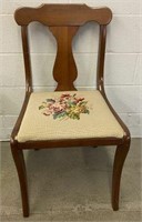 Vintage Carved Back Chair with Needlepoint Seat