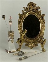 Rococo Style Framed Mirror & Vintage Hat Pins