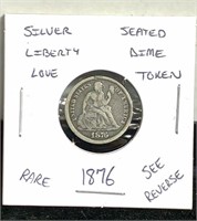 Rare 1876 Silver Seated liberty dime love token