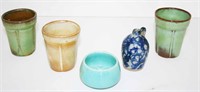 3 Frankoma Cups, Miniature Stoneware Jug, Bowl