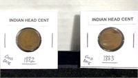1882 and 1883 good date Indian head cents