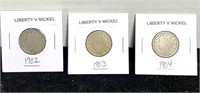 1902,1903,1904 Liberty V nickels