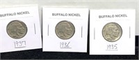 1935,1936,1937 Buffalo Nickels