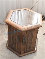 Carved, glass top side table
