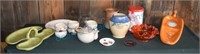 Asian tea set & mcm glass & pottery