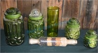 Vintage canister set& glass rolling pin