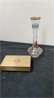 8” glass vase, horse trinket box