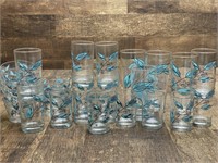 Vintage Blue Floral Leaf Pattern Glasses and