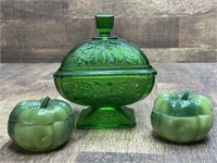 Green Glass Candy Dish 5.5” x 6”  and Green