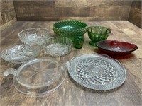 Green Plastic Bowl 9” x 4”, Green Glass Vase,