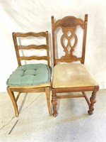 (2) Wooden Kitchen Chairs, needs seat re-attached
