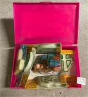SMALL PINK BIN AND CONTENTS