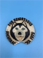 1975 Fur Rondy pin, bottom has a piece broken off