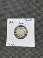 1961 Canadian Silver 10 Cents Coin