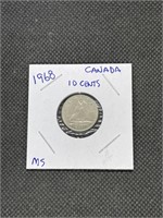 1968 Canadian 10 Cents Coin MS High Grade