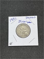 Rare 1930 Panama Silver 1/4 Balboa Coin VF Grade