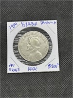 Rare 1934 Panama Silver 1/2 Balboa Coin AU High Ge