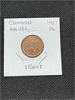 Nice 1987 Canada Proof Like 1 Cent Coin