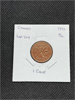 Nice 1992 Canada Proof Like  1 Cent Coin