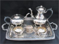 A Silver Plate Tea Service and Lighter