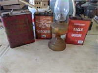 3 Gas Cans, Oil Lamp