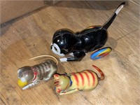 3 TIN LITHO KITTY CAT TOYS-1 MISSING BALL AND EARS