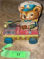 VINTAGE FISHER PRICE TINY TEDDY PULL TOY-WORKS
