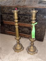 PAIR OF VINTAGE HEAVY BRASS CANDLESTICK HOLDERS