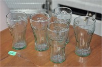 5 vintage style glass Coca Cola glasses