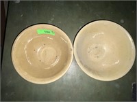 2 VINTAGE YELLOWARE BANDED BOWLS- 1 W/ CRACK/FLAWS