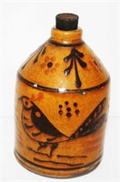 Shooner 4.5"H Redware Birds Decorated Ink Well