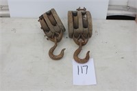 2 ANTIQUE WOODEN PULLEYS