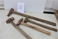 4 UNIQUE ANTIQUE HAMMERS, SPIKE DRIVERS?