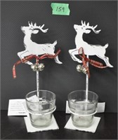 Pair of metal reindeer candle holders - new