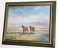 Jane Thayer Two Horses Painting on Board