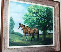 Jane Thayer Two Horses by Tree Painting on Canvas