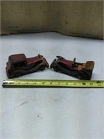 Two small wooden cars
