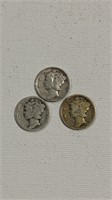 3 Mercury Dimes 1920 S, 1923 P, 1942 S