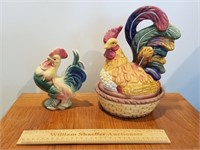 Ceramic Hen on a Nest & Rooster 1 Lot