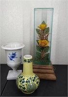 Asian Vases, Florals Under Glass