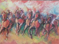 Charcoal Polo Players by Cindy 20x16"