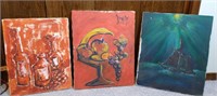 3 Vintage Paintings on Board by Cindy