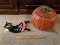 Wooden Witch & Ceramic Pumpkin 1 Lot