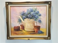 Dorothy Dent Oil Painting Watering Can Signed