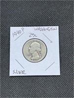 1940 P WWII Era Washington SIlver Quarter