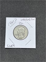 1941 P WWII Era Washington SIlver Quarter