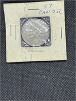 1957 Canada Silver 25 Cent Caribou Coin