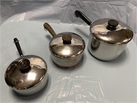 GROUP OF 3 MIX STAINLESS SAUCE PANS REVERE