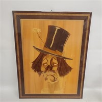 Marquetry Inlay Wood Art Clown Picture
