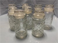 GROUP OF 8 GLASS CONTAINERS / CANDY JARS PEANUT